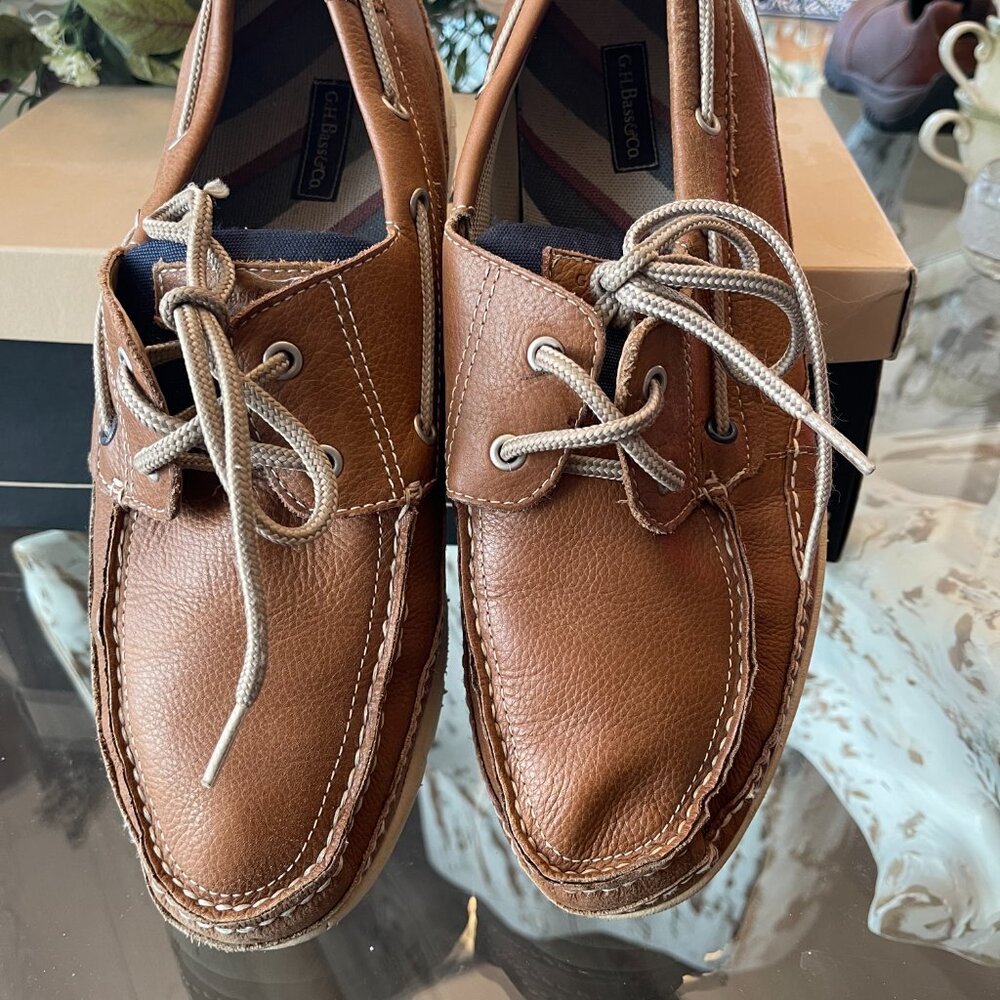 G.H. Bass Men’s Leather Boat Shoes Roscoe Size 11.5 Brown Dual Width - Picture 7 of 8